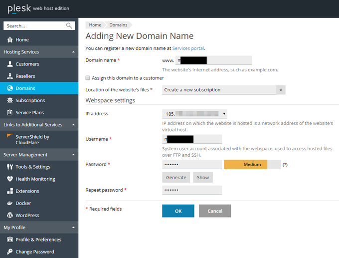 add domain plesk panel